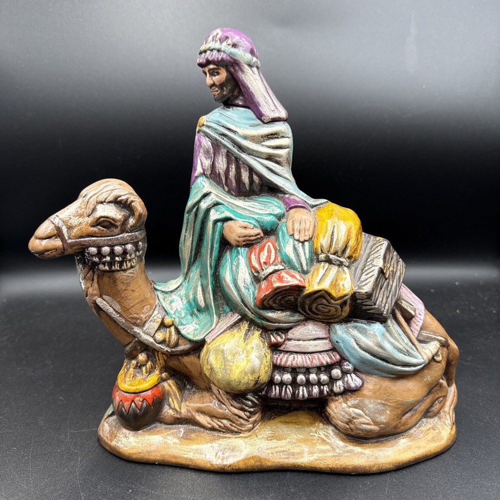 Vintage Atlantic Mold  Ceramic Hand Painted Nativity Sitting Camel With Rider